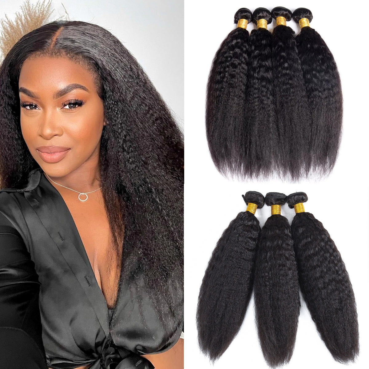 Kinky Straight Human Hair Bundles Natural Hair 100% Human Hair Hair Extensions