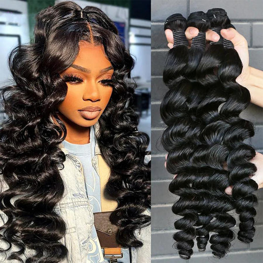 Loose Deep Wave Human Hair Bundles Extensions Natural Color