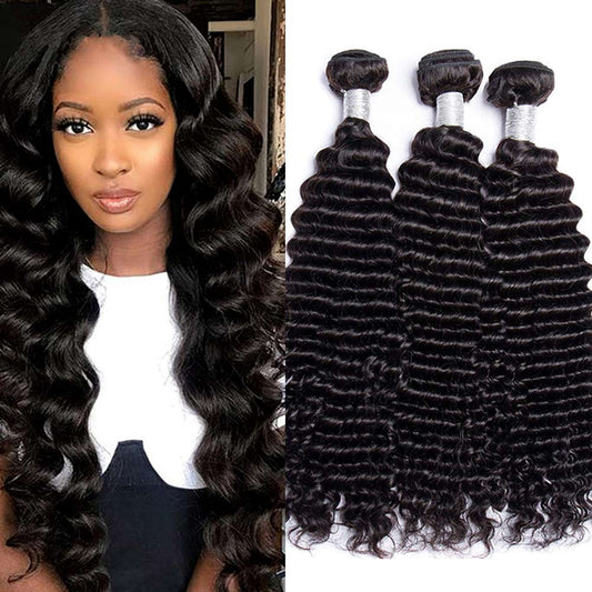 Deep Wave Bundles Human Hair Extensions 100% Raw Hair